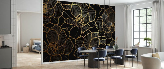 PHOTOWALL / Golden Floral Line Art (e334461)