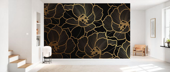 PHOTOWALL / Golden Floral Line Art (e334461)