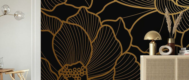 PHOTOWALL / Golden Floral Line Art (e334461)