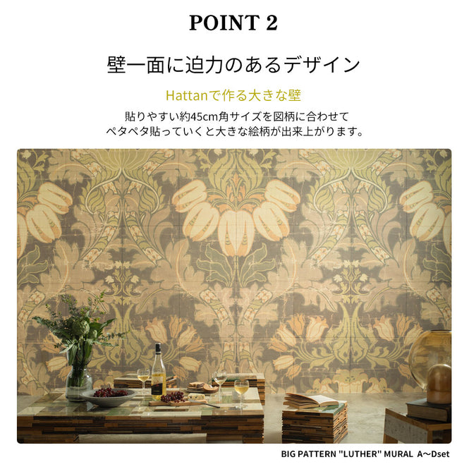 はがせる 壁紙 【Hattan Pattern】NLXL Bouquet Rouge Aset HRMRV-04A(6枚セット)