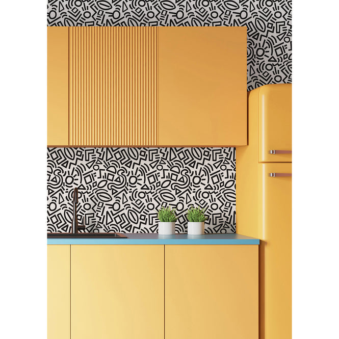 【限定数】はがせる シール 壁紙 NU WALLPAPER / Black Doodle Abstract / AES4789