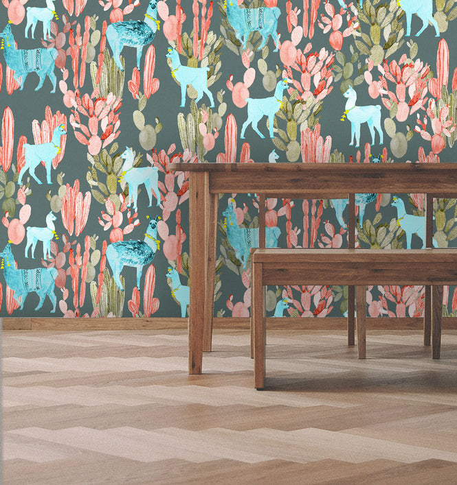 KARIOKAS / ALTIPLANO Coral Lamas on Dark Green WallP-ALTI-CLDG-04