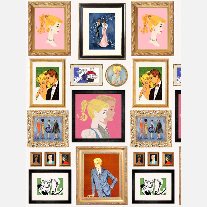 はがせる シール壁紙 wallshoppe / Barbie x wallshoppe / Gallery Walls Illustrated Cream