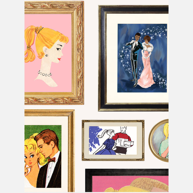 はがせる シール壁紙 wallshoppe / Barbie x wallshoppe / Gallery Walls Illustrated Cream