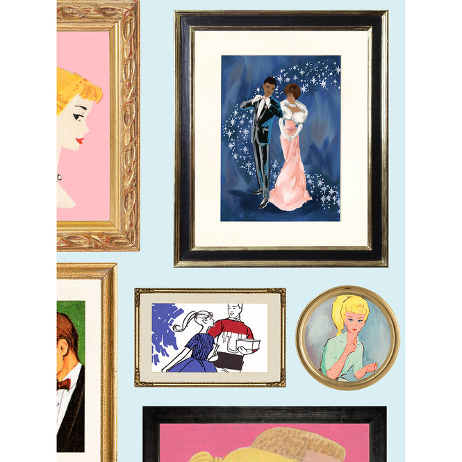 はがせる シール壁紙 wallshoppe / Barbie x wallshoppe / Gallery Walls Illustrated Pale Blue