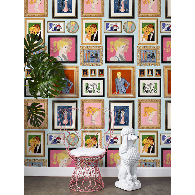 はがせる シール壁紙 wallshoppe / Barbie x wallshoppe / Gallery Walls Illustrated Pale Blue
