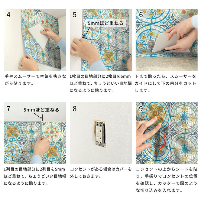 はがせる シール 壁紙【Hatte me! Square】Louise Body / Old Blue HMSQ-LBY04(6枚セット)