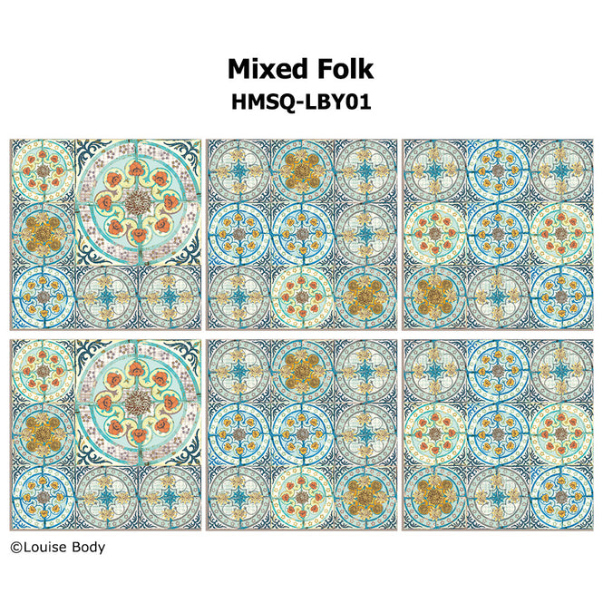 はがせる シール 壁紙【Hatte me! Square】Louise Body / Mixed Folk HMSQ-LBY01(6枚セット)
