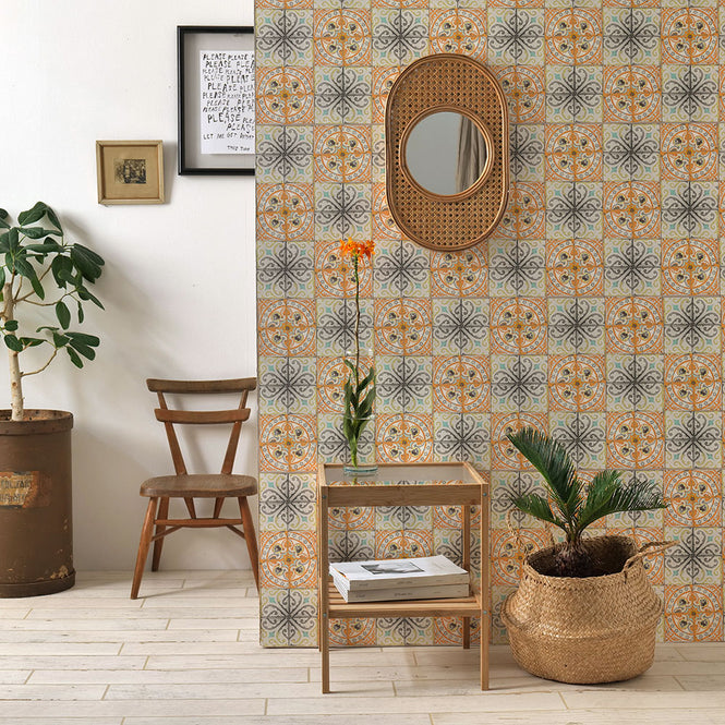 はがせる シール 壁紙【Hatte me! Square】Louise Body / Orange Rose HMSQ-LBY05(6枚セット)