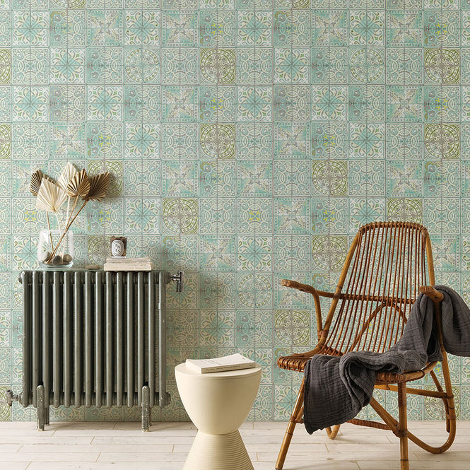 はがせる シール 壁紙【Hatte me! Square】Louise Body / Patchwork Jade HMSQ-LBY07(6枚セット)