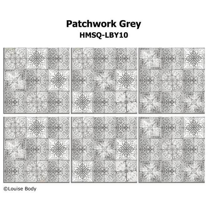はがせる シール 壁紙【Hatte me! Square】Louise Body / Patchwork Grey HMSQ-LBY10(6枚セット)