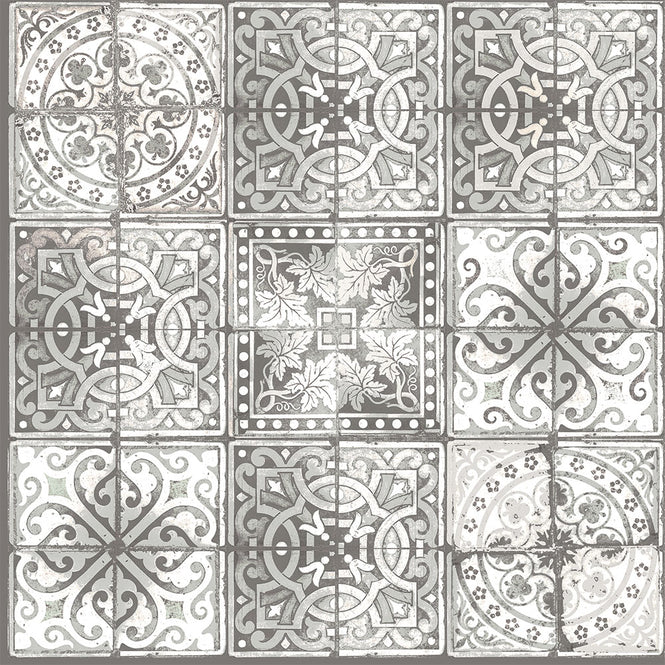 はがせる シール 壁紙【Hatte me! Square】Louise Body / Patchwork Grey HMSQ-LBY10(6枚セット)