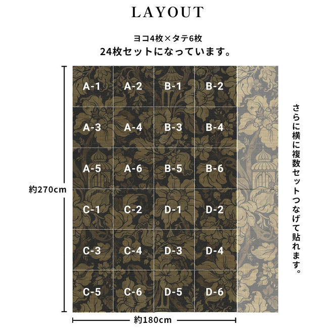 はがせる 壁紙 【Hattan Pattern】NLXL Paradis Noir HRMRV-01 フルセット(24枚セット)