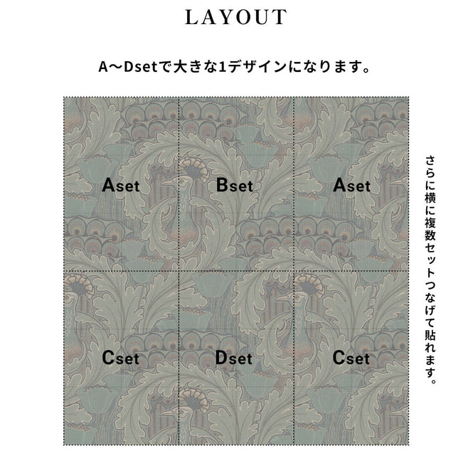 はがせる 壁紙 【Hattan Pattern】NLXL Paon Vert Cset HRMRV-03C(6枚セット)