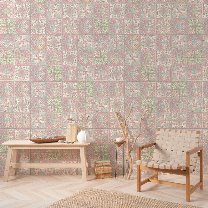 はがせる 壁紙 【Hattan Pattern】Louise Body / Patchwork Pink HLBY-08(6枚セット)