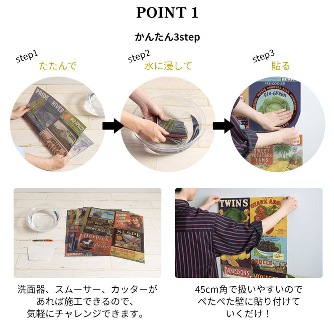 はがせる 壁紙 【Hattan Pattern】NLXL Crate labels Fruit & Vegetables HMRV-08(6枚セット)