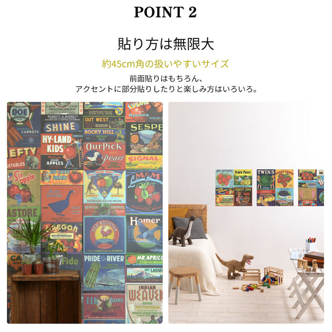 はがせる 壁紙 【Hattan Pattern】NLXL Crate labels People & Animals HMRV-07(6枚セット)