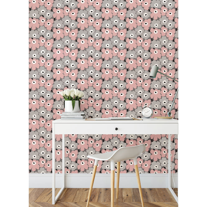 【予約受付】はがせる シール 壁紙 marimekko × NU WALLPAPER / Pink Pieni Unikko  / MKS4491