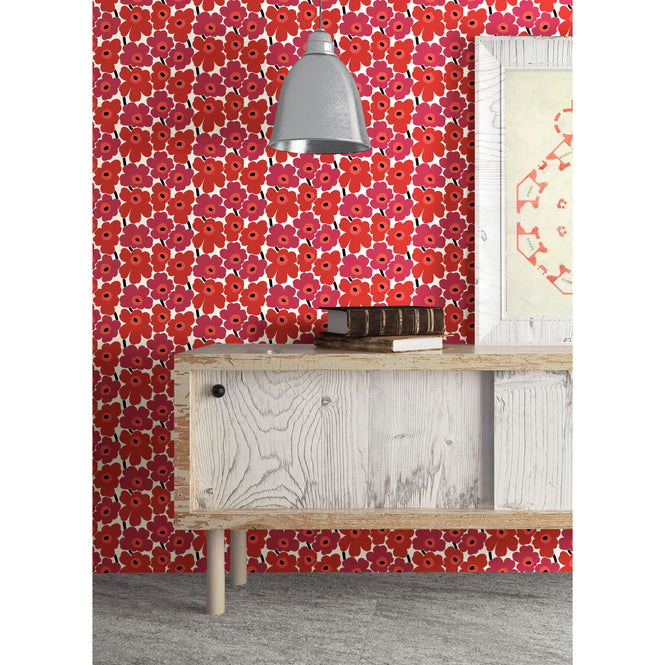 【限定数】はがせる シール 壁紙 marimekko × NU WALLPAPER / Red Pieni Unikko  / MKS4492