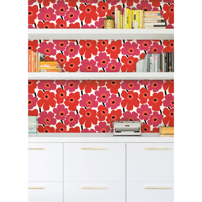 【限定数】はがせる シール 壁紙 marimekko × NU WALLPAPER / Red Pieni Unikko  / MKS4492