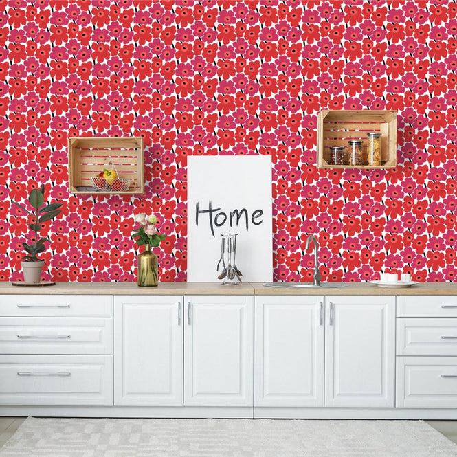 【限定数】はがせる シール 壁紙 marimekko × NU WALLPAPER / Red Pieni Unikko  / MKS4492