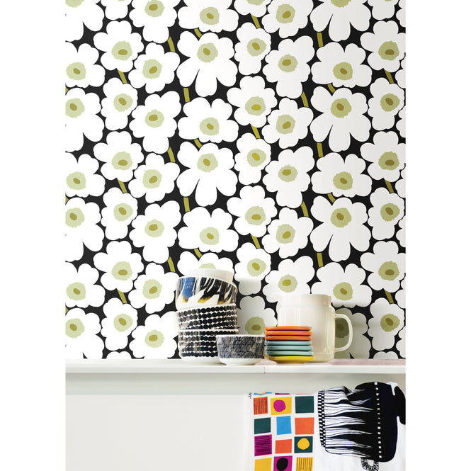【予約受付】はがせる シール 壁紙 marimekko × NU WALLPAPER / Black Pieni Unikko  / MKS4494