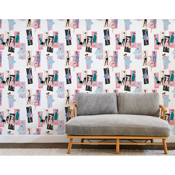 はがせる シール壁紙 wallshoppe / Barbie x wallshoppe / Mod Shapes Lavender Peach