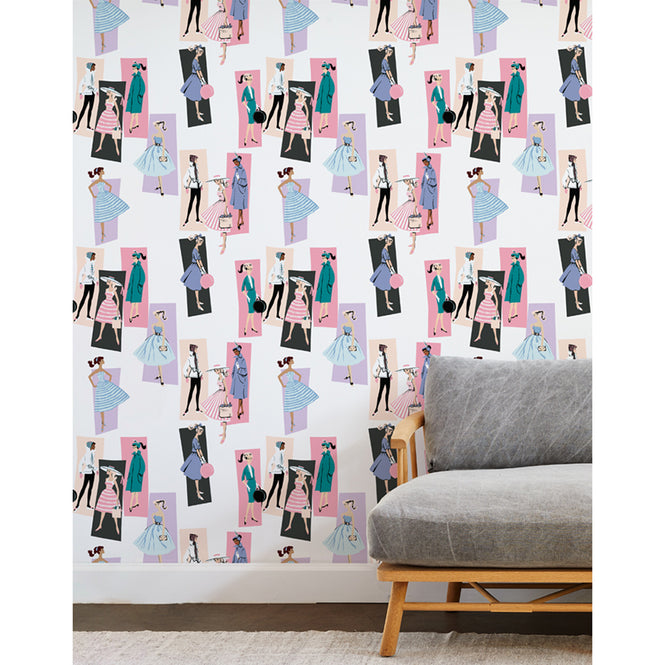 はがせる シール壁紙 wallshoppe / Barbie x wallshoppe / Mod Shapes Lavender Peach