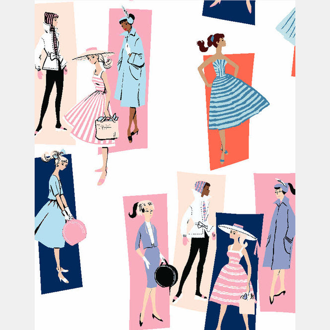 はがせる シール壁紙 wallshoppe / Barbie x wallshoppe / Mod Shapes Navy Pink