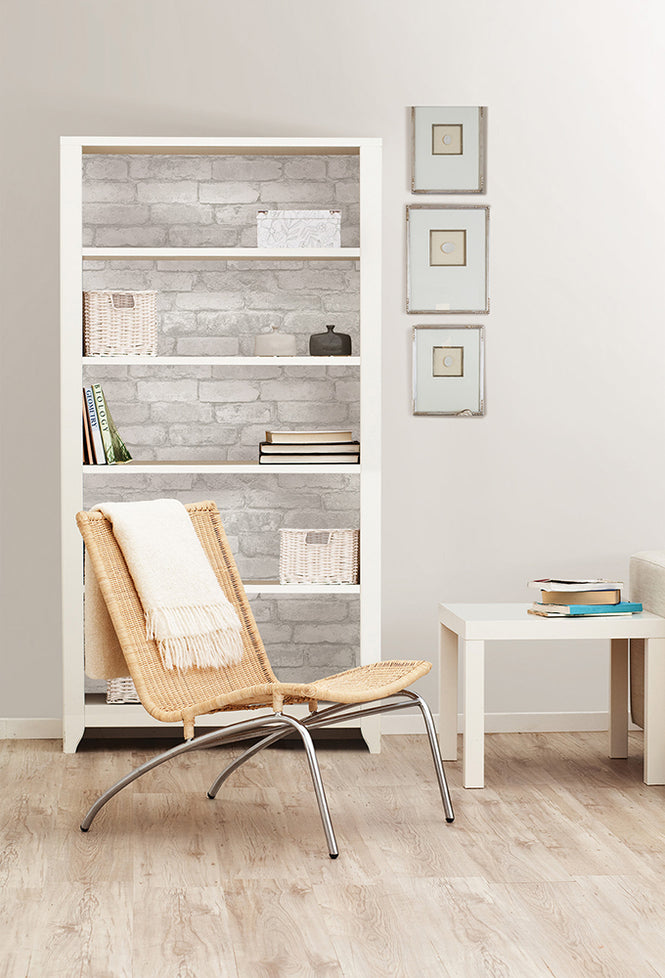 【予約受付】はがせる シール 壁紙 NU WALLPAPER Grey and White Brick Peel And Stick Wallpaper / NU1653(NU3010)