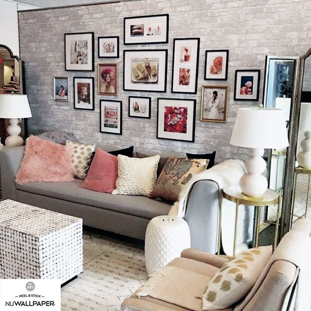 【予約受付】はがせる シール 壁紙 NU WALLPAPER Grey and White Brick Peel And Stick Wallpaper / NU1653(NU3010)