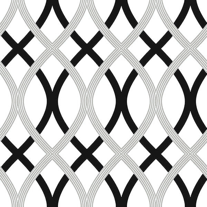 【限定数】はがせる シール 壁紙 NU WALLPAPER / Black and Silver Lattice Peel And Stick Wallpaper / NU1658