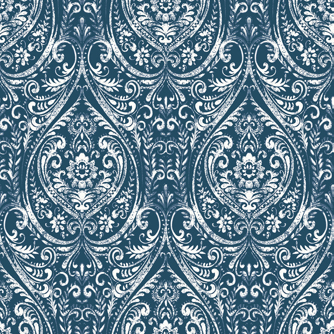 【予約受付】はがせる シール 壁紙 NU WALLPAPER / Bohemian Damask Indigo Peel and Stick Wallpaper / NU1689