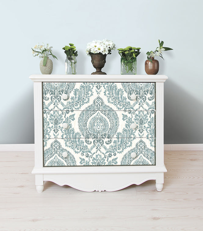 【予約受付】はがせる シール 壁紙 NU WALLPAPER / Kensington Damask Blue Peel and Stick Wallpaper / NU1702