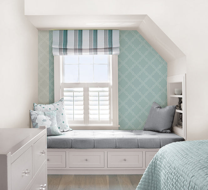 はがせる シール 壁紙 NU WALLPAPER / Slate Blue Quatrefoil Peel And Stick Wallpaper / NU1826