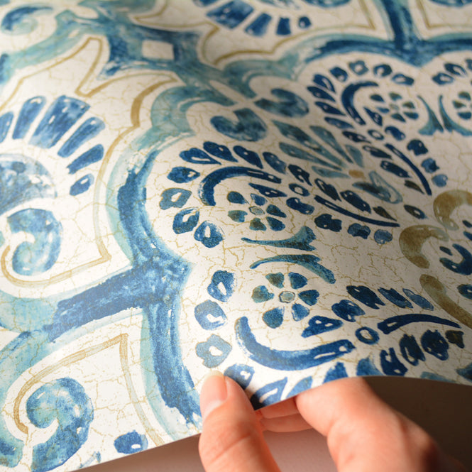 【予約受付】はがせる シール 壁紙 NU WALLPAPER / Blue Florentine Tile Peel and Stick Wallpaper / NU2235 (NUS2235)