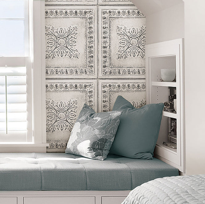 【予約受付】はがせる シール 壁紙 NU WALLPAPER / RECLAIMED TIN Peel And Stick Wallpaper / NU2495