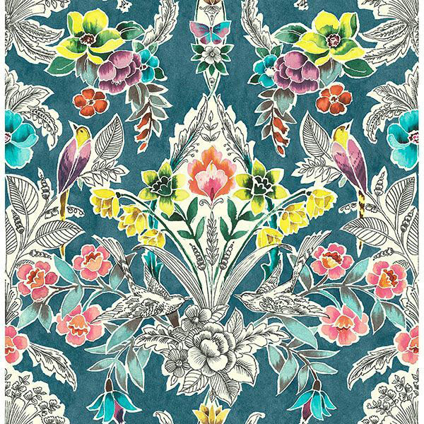 はがせる シール 壁紙 NU WALLPAPER / Summer Love Teal Peel & Stick Wallpaper / NU3037