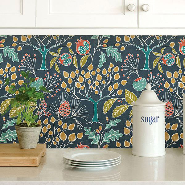 はがせる シール 壁紙 NU WALLPAPER / Groovy Garden Navy Peel & Stick Wallpaper / NU3038