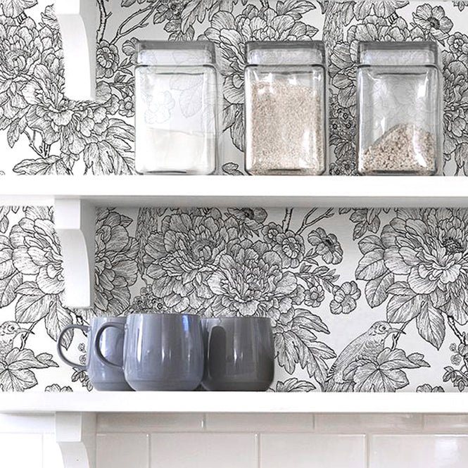 はがせる シール 壁紙 NU WALLPAPER / Black & White Sudbury Peel And Stick Wallpaper / NUS3544