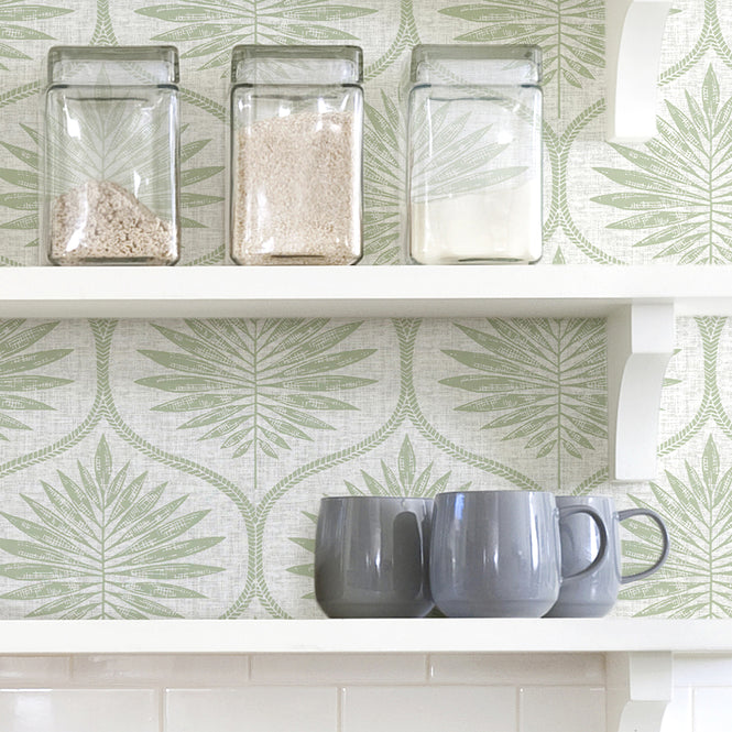 はがせる シール 壁紙 NU WALLPAPER / Green Primitive Leaves Peel and Stick Wallpaper / NUS3621