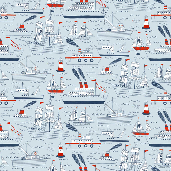 Loboloup / Ships & Sails  Gray-Blue, Navy & Red LL-5883-01【2ロールセット】