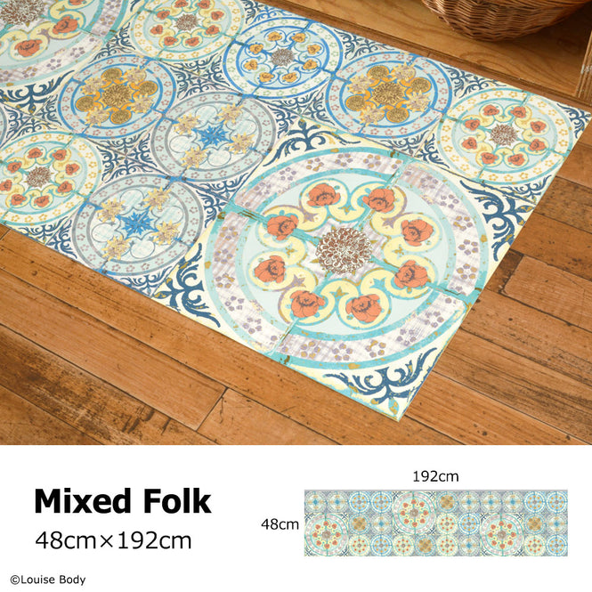 拭ける キッチンマット【Sheete me!】Louise Body / Mixed Folk(192cm×48cm)