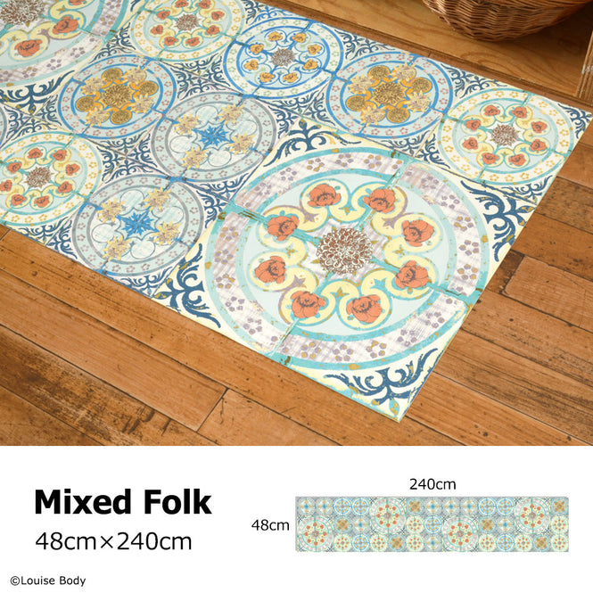 拭ける キッチンマット【Sheete me!】Louise Body / Mixed Folk(240cm×48cm)