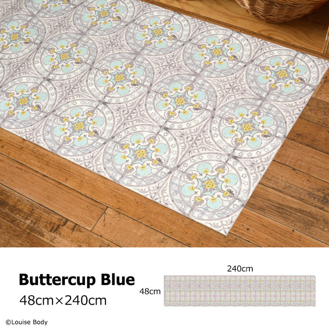 拭ける キッチンマット【Sheete me!】Louise Body / Buttercup Blue(240cm×48cm)