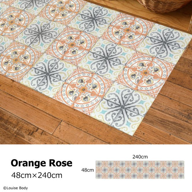 拭ける キッチンマット【Sheete me!】Louise Body / Orange Rose(240cm×48cm)