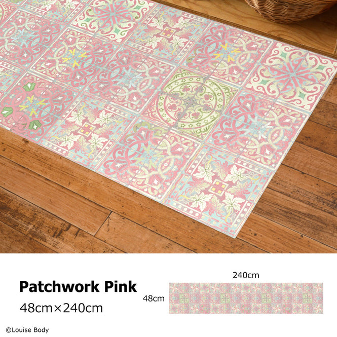 拭ける キッチンマット【Sheete me!】Louise Body / Patchwork Pink(240cm×48cm)