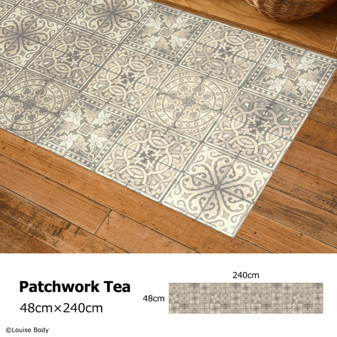 拭ける キッチンマット【Sheete me!】Louise Body / Patchwork Tea(240cm×48cm)