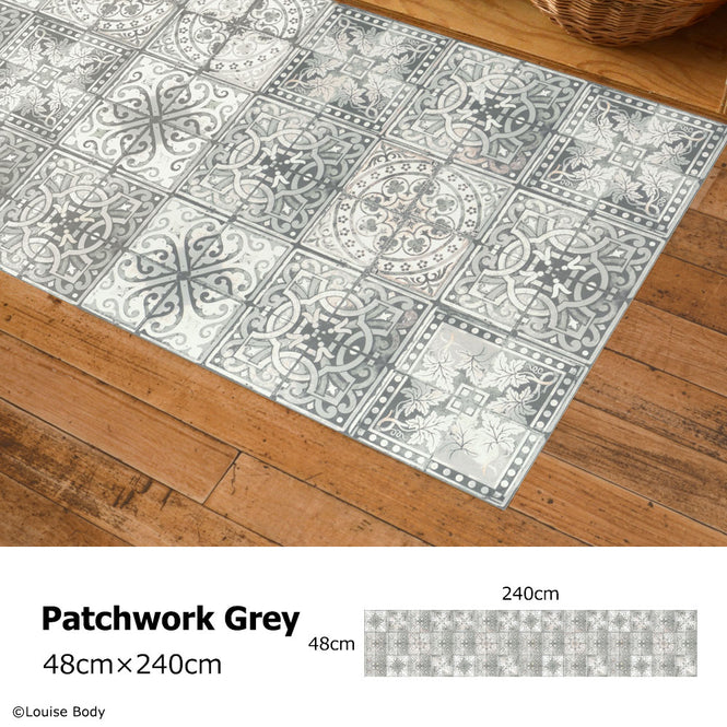 拭ける キッチンマット【Sheete me!】Louise Body / Patchwork Grey(240cm×48cm)