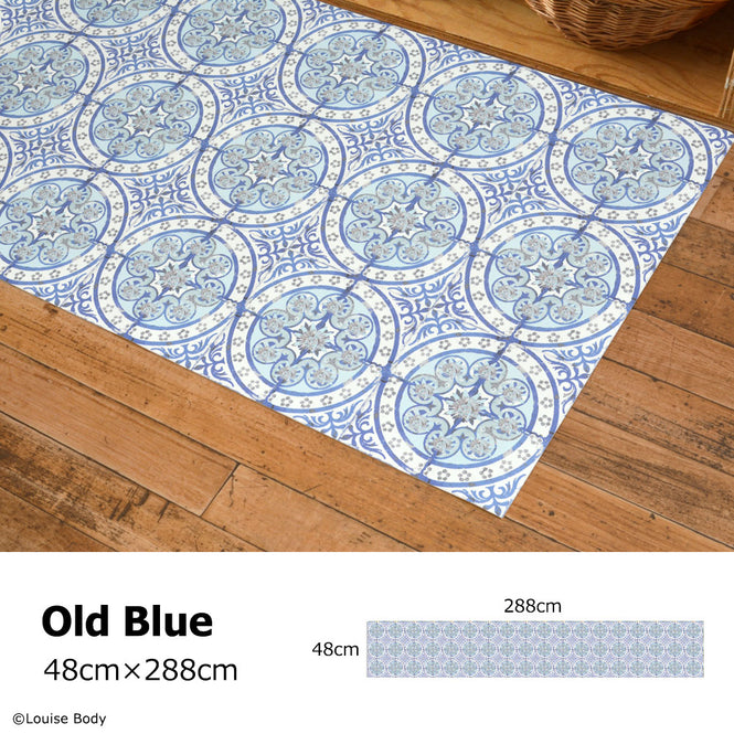 拭ける キッチンマット【Sheete me!】Louise Body / Old Blue(288cm×48cm)